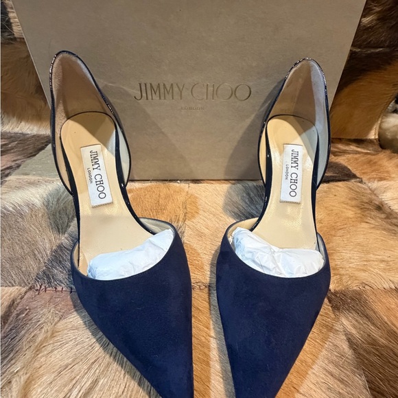 JIMMY CHOO Darylin 85 Navy Leather Pumps - Picture 12 of 12